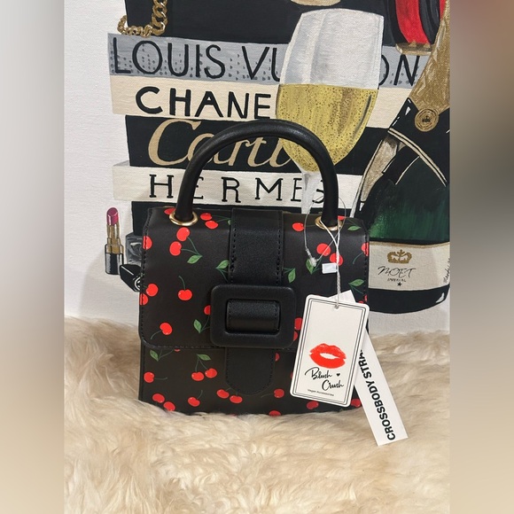🔥 New Satchel Black Cherry Print Crossbody Two Way Bag - Picture 1 of 13